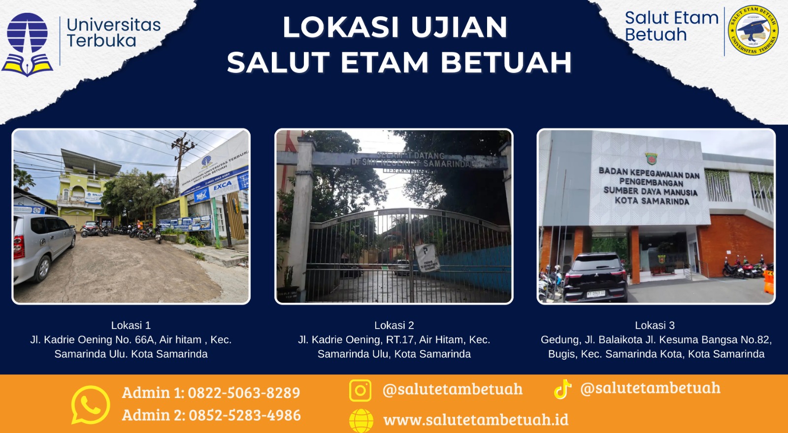 Lokasi Ujian Salut Etam Betuah — Kantor Salut, SMK Negeri 17, Gedung BKPSDM Kota Samarinda